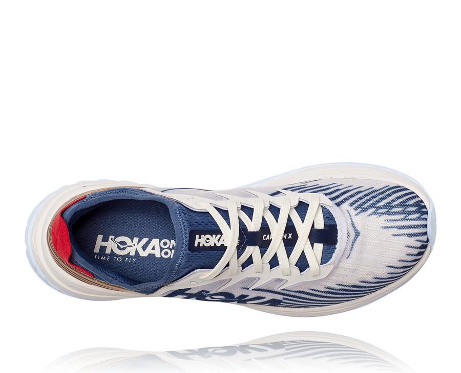 Hoka One One Running Shoes Mens White/Blue - Carbon X-SPE - 27593AMDY